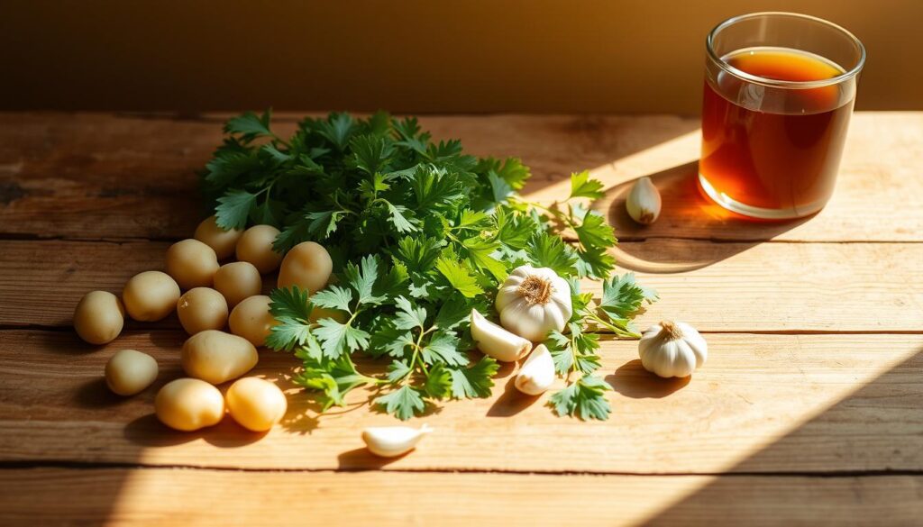 Frische Zutaten für Brennessel Kartoffelsuppe