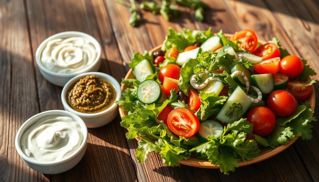 Frischer Salat und Dips