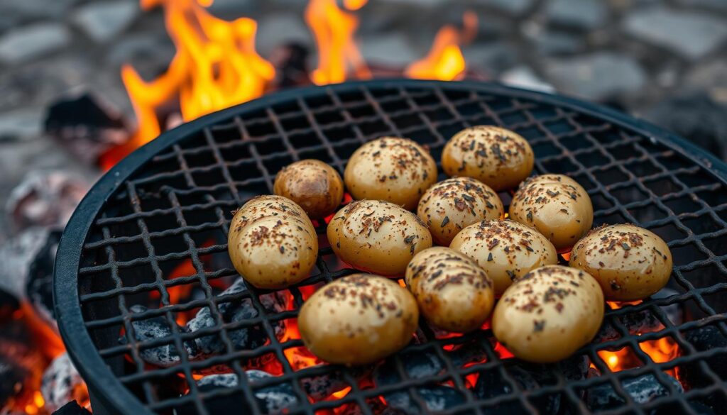 Grillrost mit Kartoffel einreiben