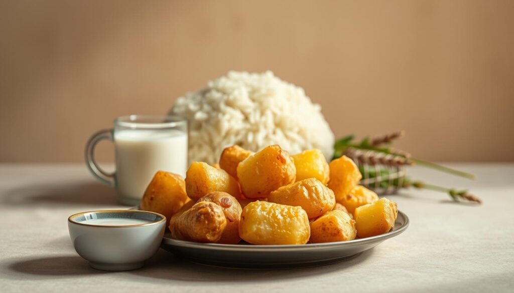 Kartoffel als Proteinquelle mit Reis und Milch