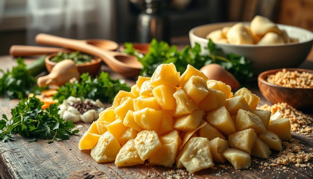 Kartoffelmasse und Zutaten