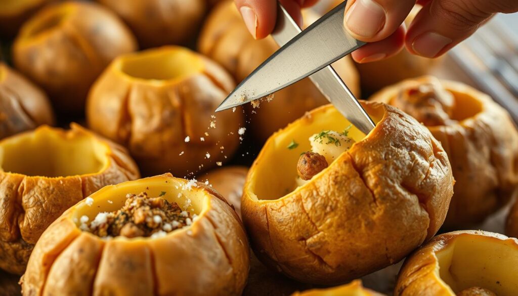 Kartoffeln aushöhlen und würzen