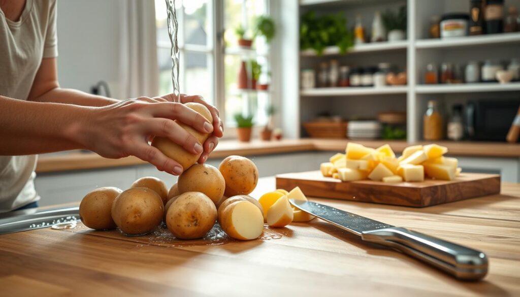 Kartoffeln waschen und schneiden