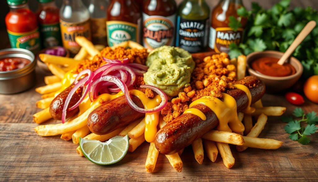 Salchipapa Saucen und Toppings