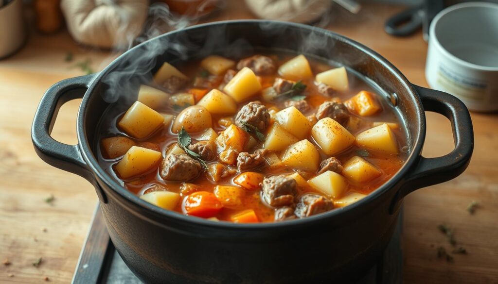 Schritt-für-Schritt Anleitung Kartoffel Gulasch Topf