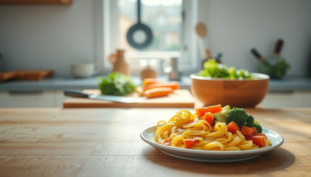 Spätzle und Gemüse vorbereiten