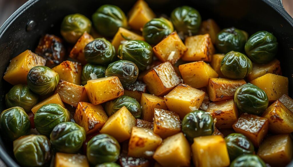 Variationen der Rosenkohl-Kartoffel-Pfanne