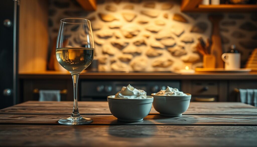 Weißwein und Crème fraîche