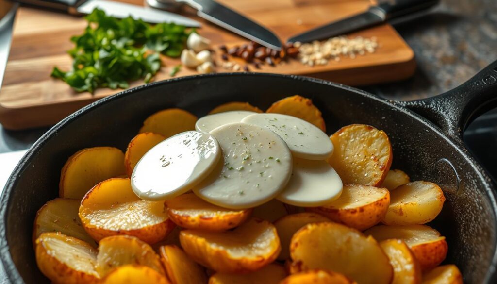 Zubereitung der Kartoffel Mozzarella-Pfanne