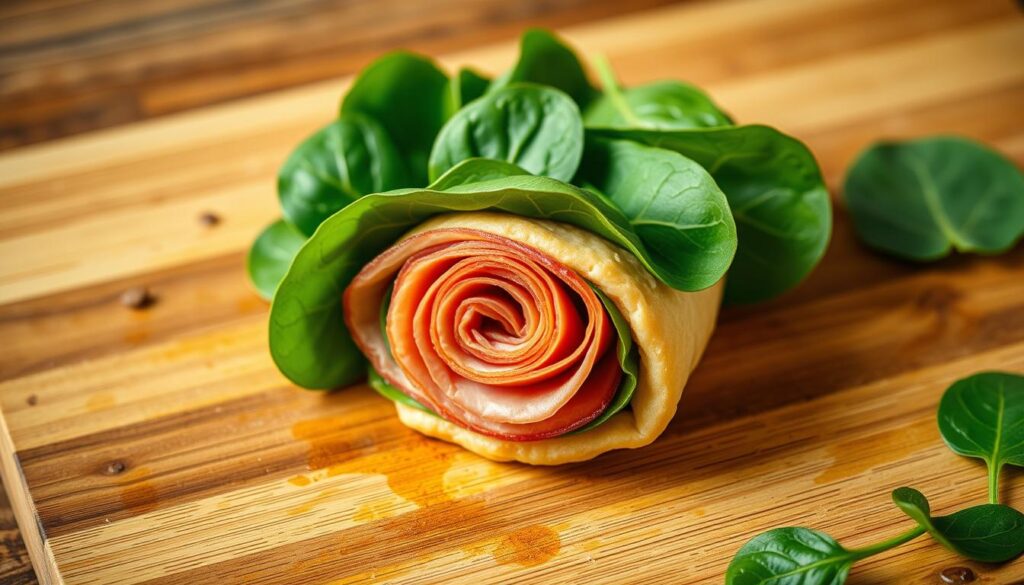 Zubereitung der Spinat Schinken Rolle