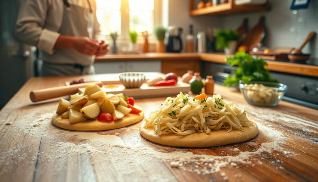 Zubereitung des Teigs und der Füllung