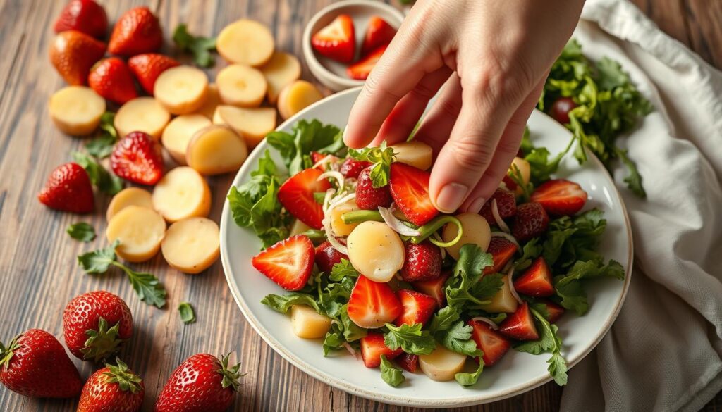 Zubereitung von Kartoffelsalat mit Erdbeeren