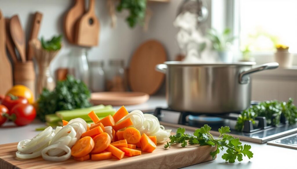 Zubereitungsschritte für eine cremige Suppe