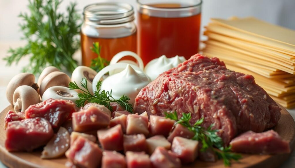 Zutaten für Boeuf Stroganoff