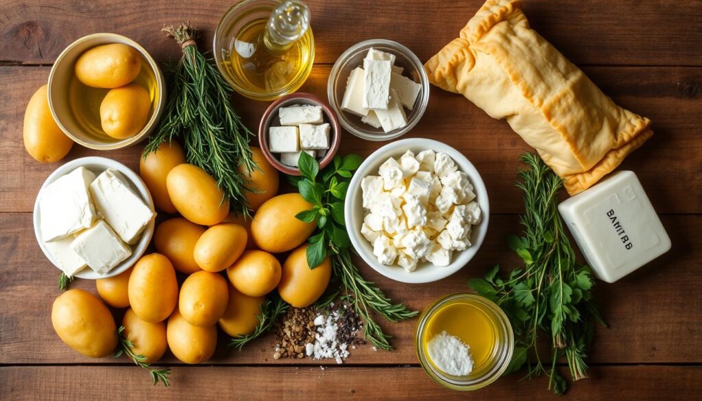 Zutaten für Kartoffeln und Feta im Blätterteig