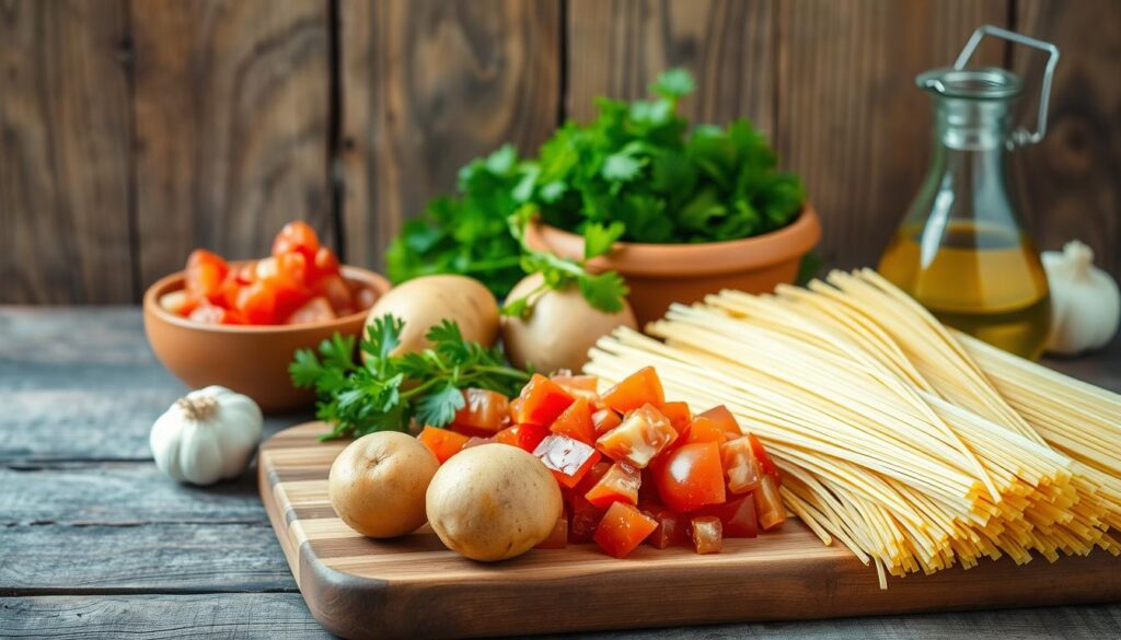 Zutaten für Spaghetti mit Kartoffeln
