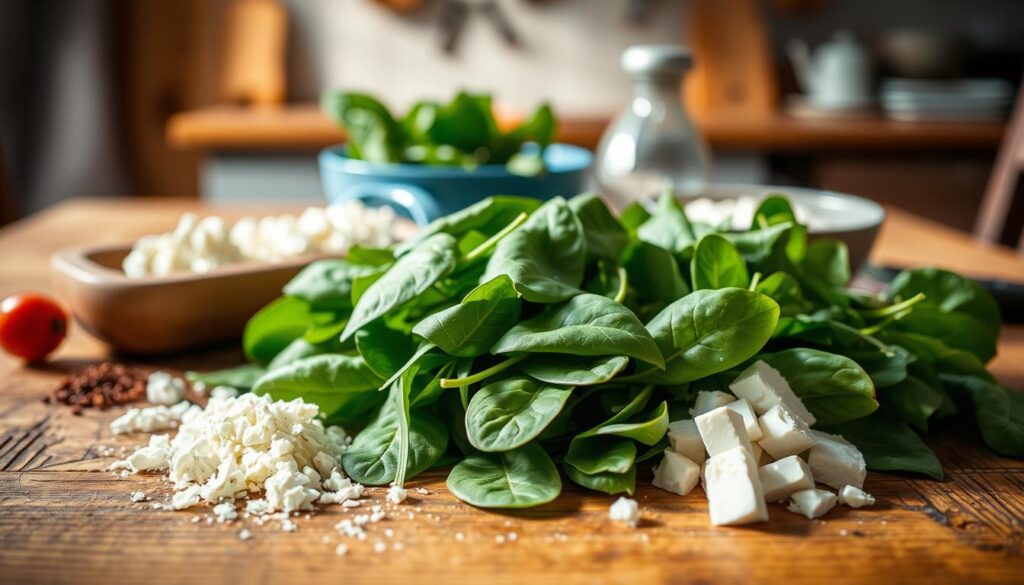 Zutaten für Spinat Feta Auflauf