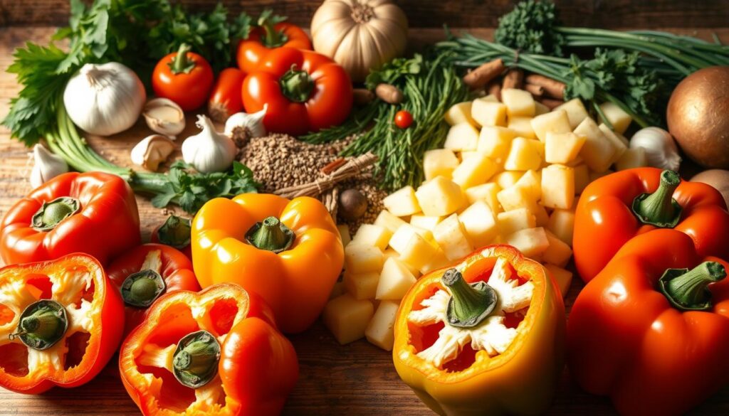 Zutaten für gefüllte Paprika mit Kartoffeln
