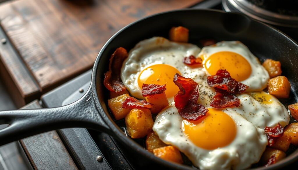 bratkartoffeln und eine ganze pfanne eier mit speck lied