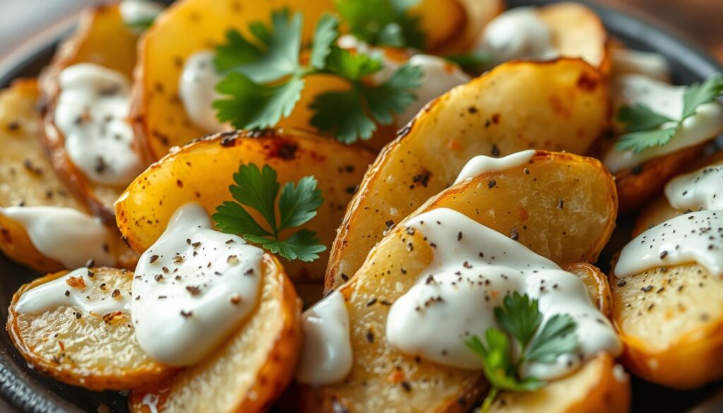 kartoffeln mit körnigem frischkäse