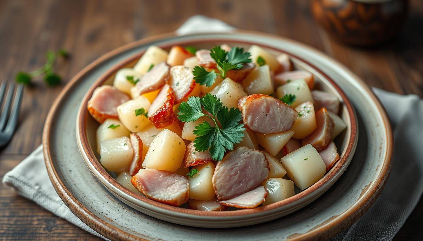 kartoffelsalat mit gekochtem schinken