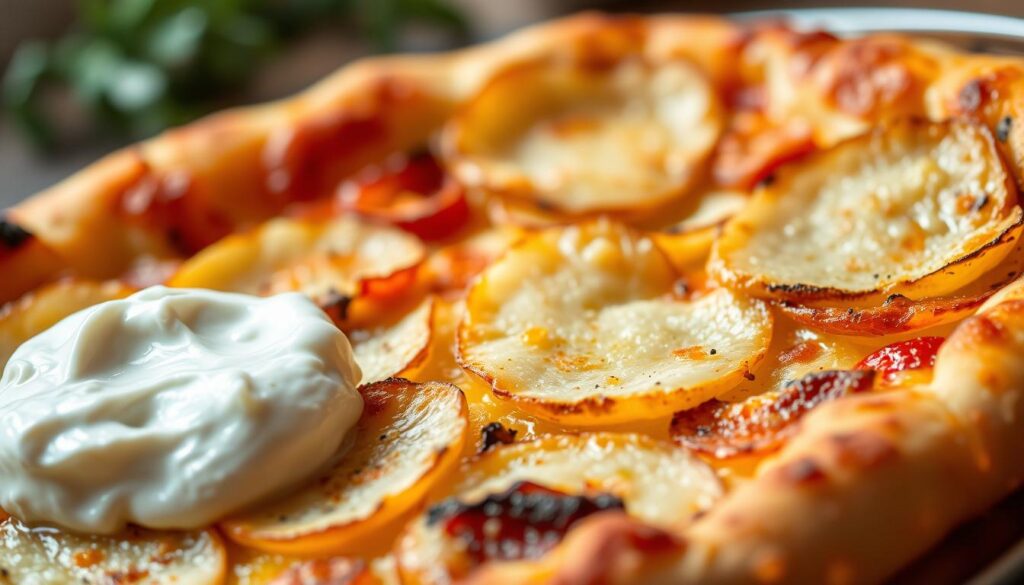 pizza mit kartoffeln und sauerrahm