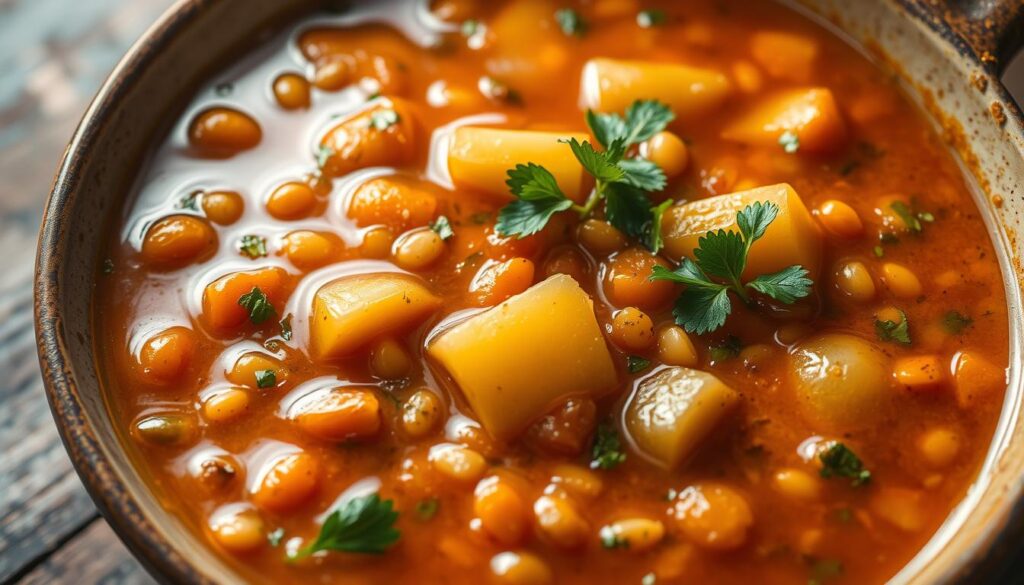 rote linsensuppe mit kartoffeln