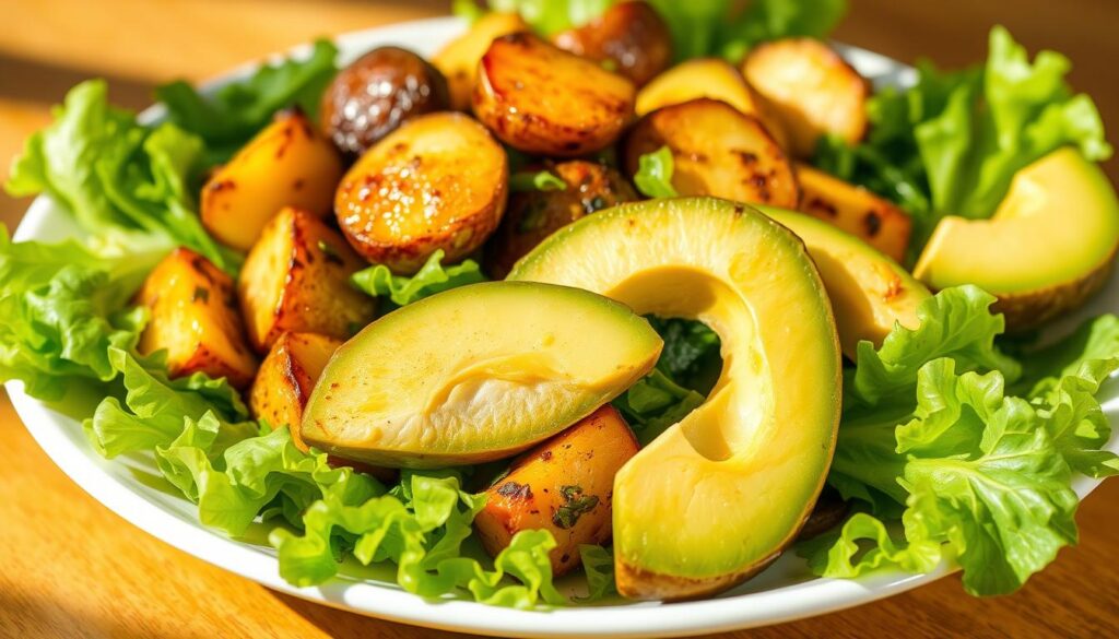 veganer kartoffelsalat mit avocado
