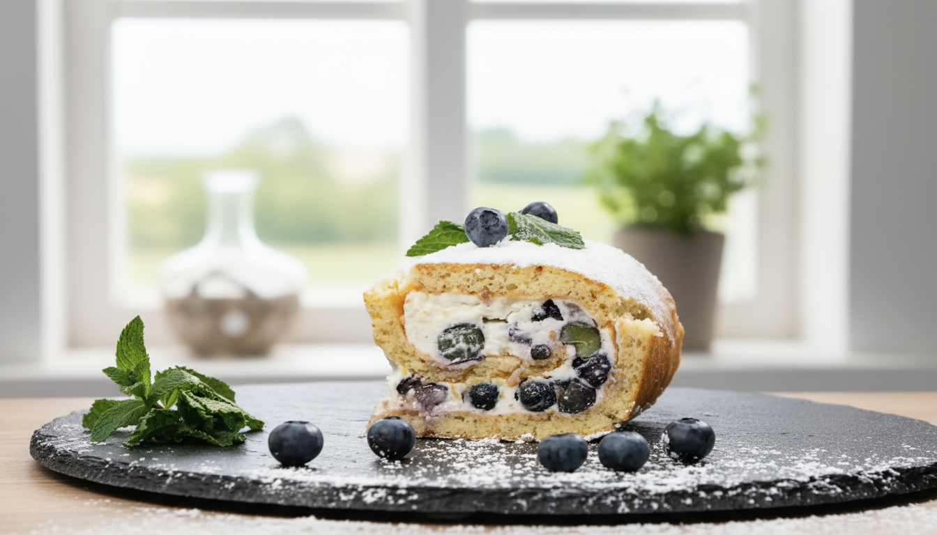 Kartoffel-Biskuitrolle mit Heidelbeercreme